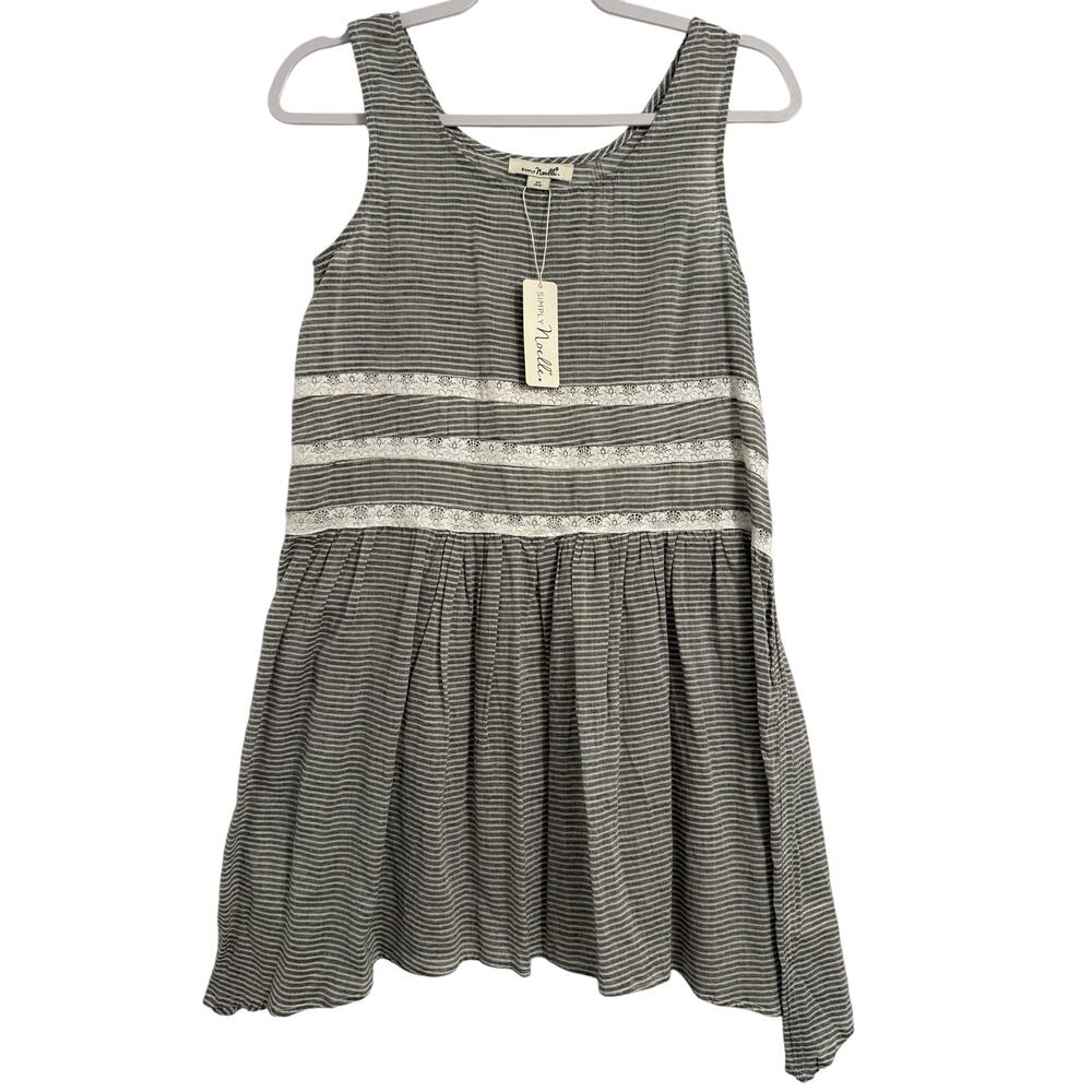 Simply Noelle NWT Women's XS Boho‎ Asymmetric Gray Stripe Lace Tank Tunic Dress